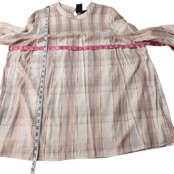 New Lane Bryant Smocked Boho Peasant Top Blouse Plus 18 Cream Pink Gold Plaid - Picture 5 of 10